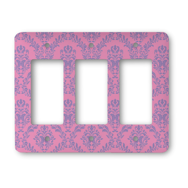 Custom Pink & Purple Damask Rocker Style Light Switch Cover - Three Switch