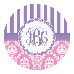 Pink & Purple Damask Round Decal - Large (Personalized)