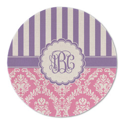 Pink & Purple Damask Round Linen Placemat (Personalized)