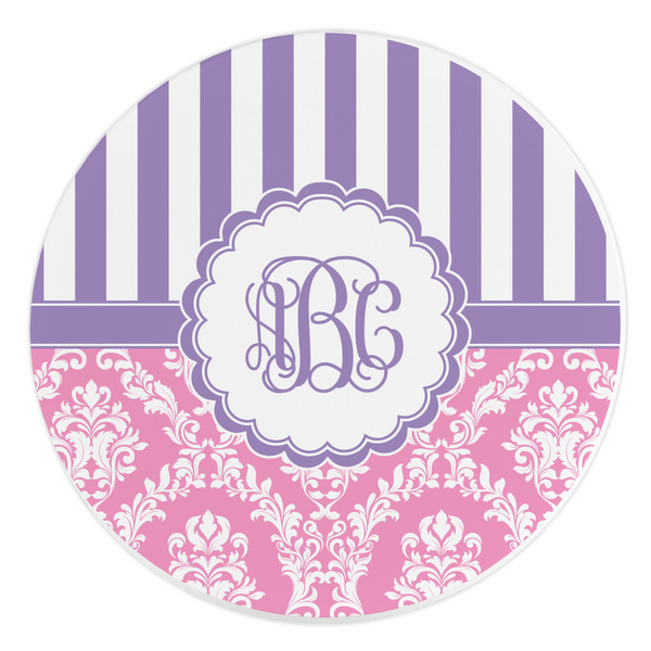 Custom Pink & Purple Damask Round Stone Trivet (Personalized)