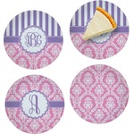 Pink & Purple Damask Set of 4 Glass Appetizer / Dessert Plate 8" (Personalized)