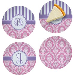 Pink & Purple Damask Set of 4 Glass Appetizer / Dessert Plate 8" (Personalized)