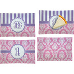 Pink & Purple Damask Set of 4 Glass Rectangular Appetizer / Dessert Plate (Personalized)