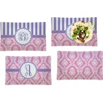 Pink & Purple Damask Set of 4 Glass Rectangular Lunch / Dinner Plate (Personalized)