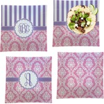 Pink & Purple Damask Set of 4 Glass Square Lunch / Dinner Plate 9.5" (Personalized)