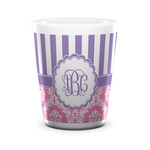 Pink & Purple Damask Ceramic Shot Glass - 1.5 oz - White - Single (Personalized)