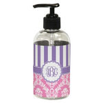 Pink & Purple Damask Plastic Soap / Lotion Dispenser (8 oz - Small - Black) (Personalized)