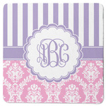 Pink & Purple Damask Square Rubber Backed Coaster (Personalized)