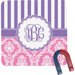 Pink & Purple Damask Square Fridge Magnet (Personalized)