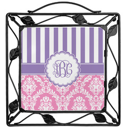 Pink & Purple Damask Square Trivet (Personalized)