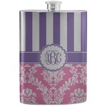 Pink & Purple Damask Stainless Steel Flask (Personalized)