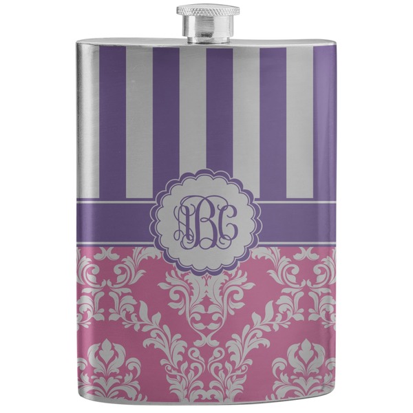 Custom Pink & Purple Damask Stainless Steel Flask (Personalized)