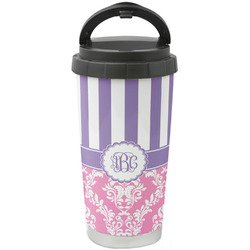 Pink & Purple Damask Stainless Steel Coffee Tumbler (Personalized)