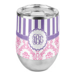 Pink & Purple Damask Stemless Wine Tumbler - Full Print (Personalized)