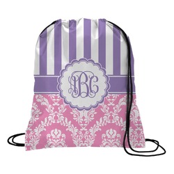 Pink & Purple Damask Drawstring Backpack - Large (Personalized)