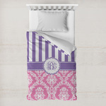 Pink & Purple Damask Toddler Duvet Cover w/ Monogram