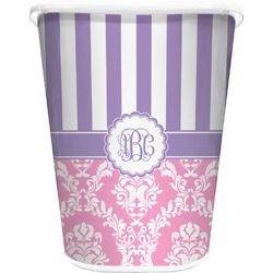 Pink & Purple Damask Waste Basket - Single Sided (White) (Personalized)