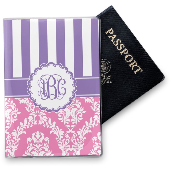 Custom Pink & Purple Damask Vinyl Passport Holder (Personalized)