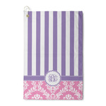 Pink & Purple Damask Waffle Weave Golf Towel (Personalized)