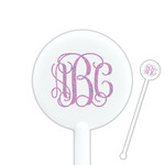 Pink & Purple Damask 5.5" Round Plastic Stir Sticks - White - Single Sided (Personalized)