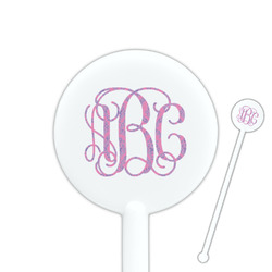 Pink & Purple Damask 5.5" Round Plastic Stir Sticks - White - Double Sided (Personalized)