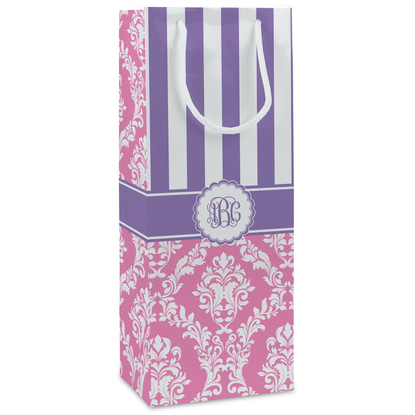 Custom Pink & Purple Damask Wine Gift Bags (Personalized)