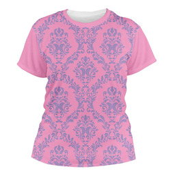 Pink & Purple Damask Women's Crew T-Shirt - X Small