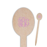 Pink & Purple Damask Oval Wooden Food Picks - Single Sided (Personalized)