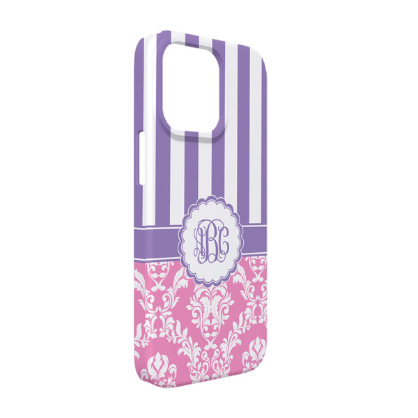 Custom Pink & Purple Damask iPhone Case - Plastic - iPhone 13 (Personalized)