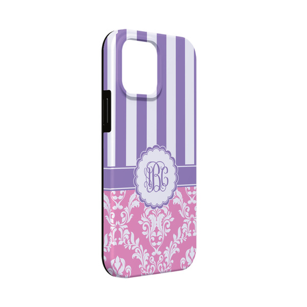 Custom Pink & Purple Damask iPhone Case - Rubber Lined - iPhone 13 Mini (Personalized)