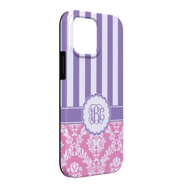 Custom Pink & Purple Damask iPhone Case - Rubber Lined - iPhone 13 Pro Max (Personalized)