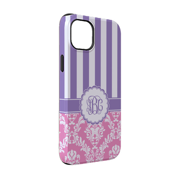 Custom Pink & Purple Damask iPhone Case - Rubber Lined - iPhone 14 (Personalized)