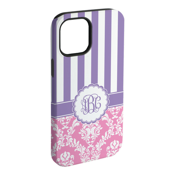 Custom Pink & Purple Damask iPhone Case - Rubber Lined - iPhone 15 Plus (Personalized)