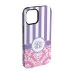 Pink & Purple Damask iPhone Case - Rubber Lined - iPhone 15 Pro (Personalized)