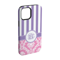 Pink & Purple Damask iPhone Case - Rubber Lined - iPhone 15 Pro (Personalized)