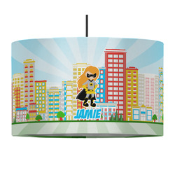 Superhero in the City 12" Drum Pendant Lamp - Fabric (Personalized)