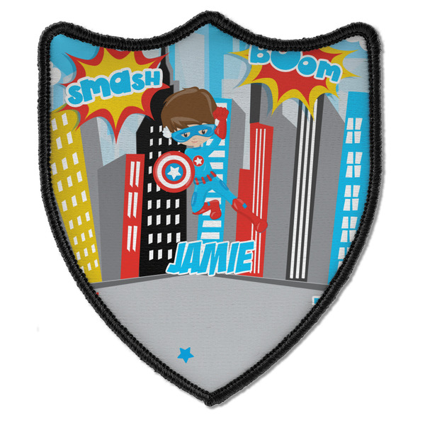 Custom Superhero in the City Iron On Shield Patch B w/ Name or Text