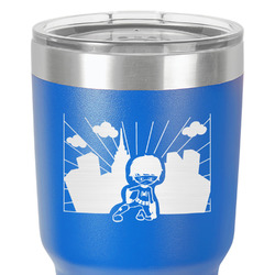 Superhero in the City 30 oz Stainless Steel Tumbler - Royal Blue - Double-Sided (Personalized)
