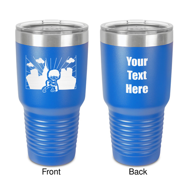 Custom Superhero in the City 30 oz Stainless Steel Tumbler - Royal Blue - Double-Sided (Personalized)