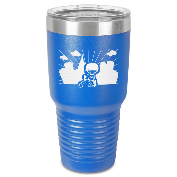 Custom Superhero in the City 30 oz Stainless Steel Tumbler - Royal Blue - Single-Sided