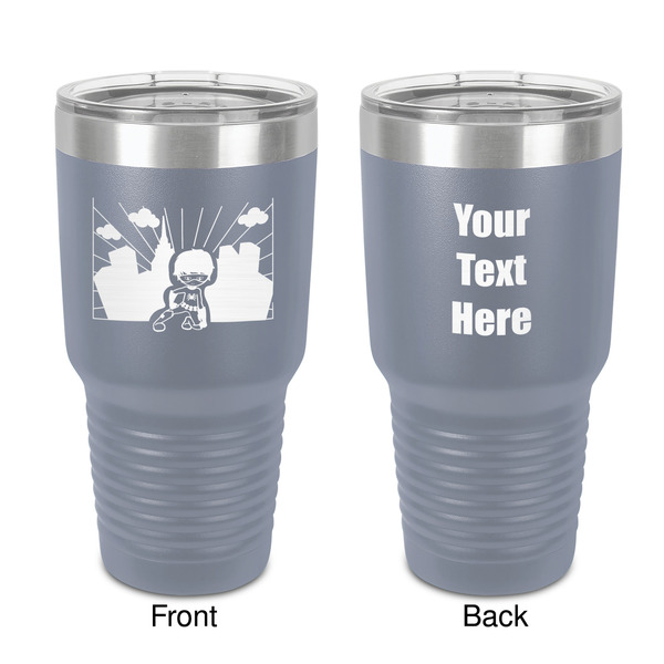 Custom Superhero in the City 30 oz Stainless Steel Tumbler - Grey - Double-Sided (Personalized)