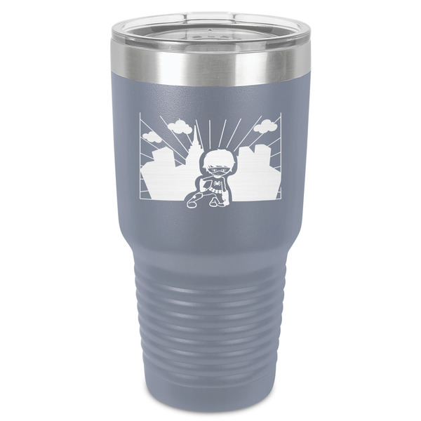 Custom Superhero in the City 30 oz Stainless Steel Tumbler - Grey - Single-Sided