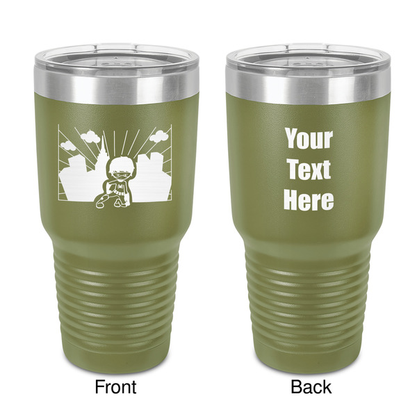 Custom Superhero in the City 30 oz Stainless Steel Tumbler - Olive - Double-Sided (Personalized)