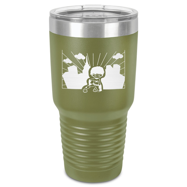 Custom Superhero in the City 30 oz Stainless Steel Tumbler - Olive - Single-Sided