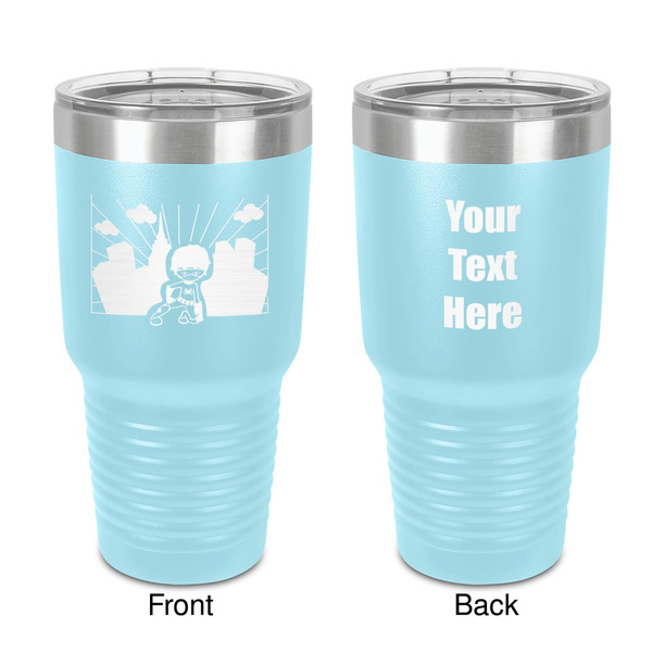 Custom Superhero in the City 30 oz Stainless Steel Tumbler - Teal - Double-Sided (Personalized)