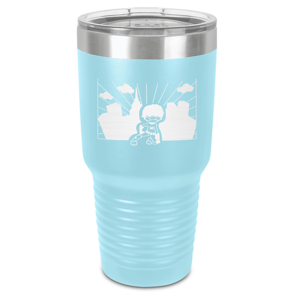 Custom Superhero in the City 30 oz Stainless Steel Tumbler - Teal - Single-Sided