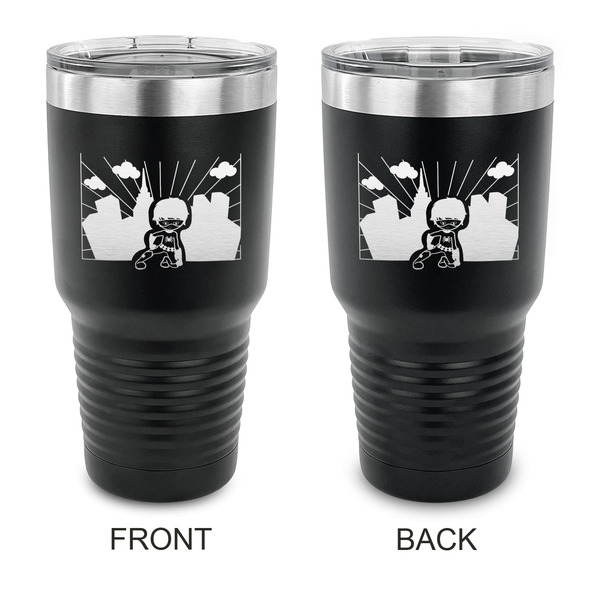 Custom Superhero in the City 30 oz Stainless Steel Tumbler - Black - Double Sided (Personalized)