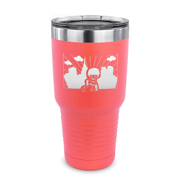 Custom Superhero in the City 30 oz Stainless Steel Tumbler - Coral - Single Sided