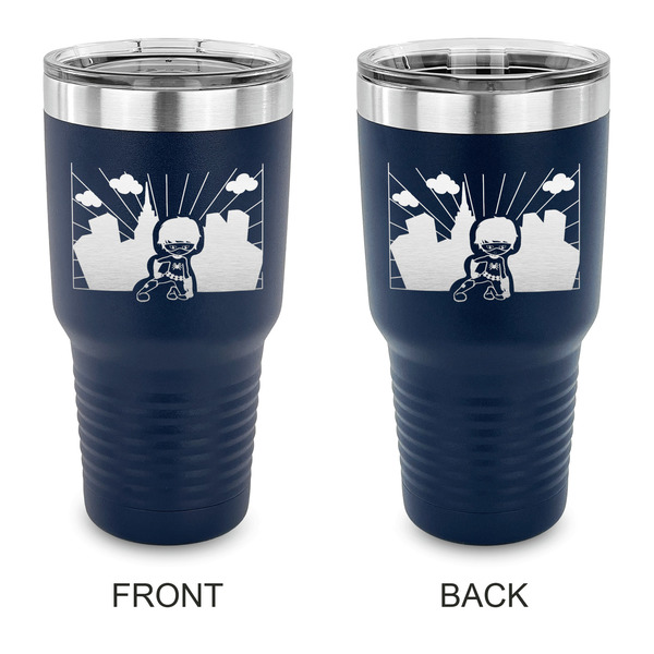 Custom Superhero in the City 30 oz Stainless Steel Tumbler - Navy - Double Sided (Personalized)