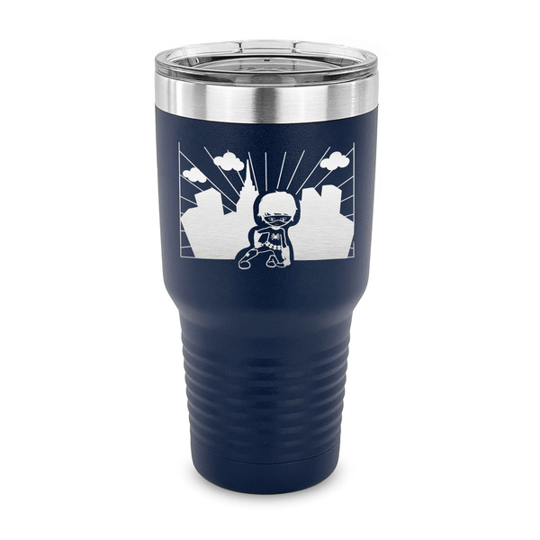 Custom Superhero in the City 30 oz Stainless Steel Tumbler - Navy - Single Sided